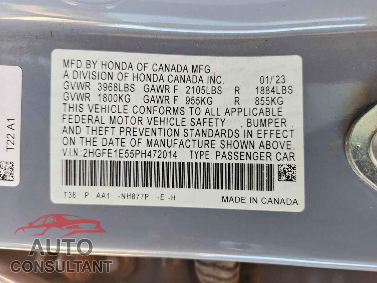 HONDA CIVIC 2023 - 2HGFE1E55PH472014