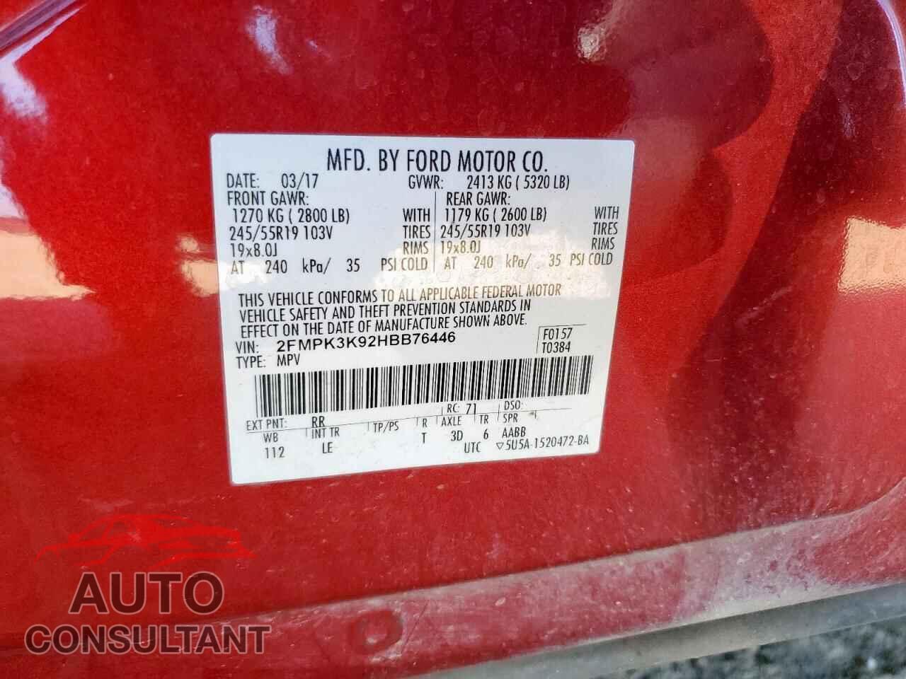 FORD EDGE 2017 - 2FMPK3K92HBB76446