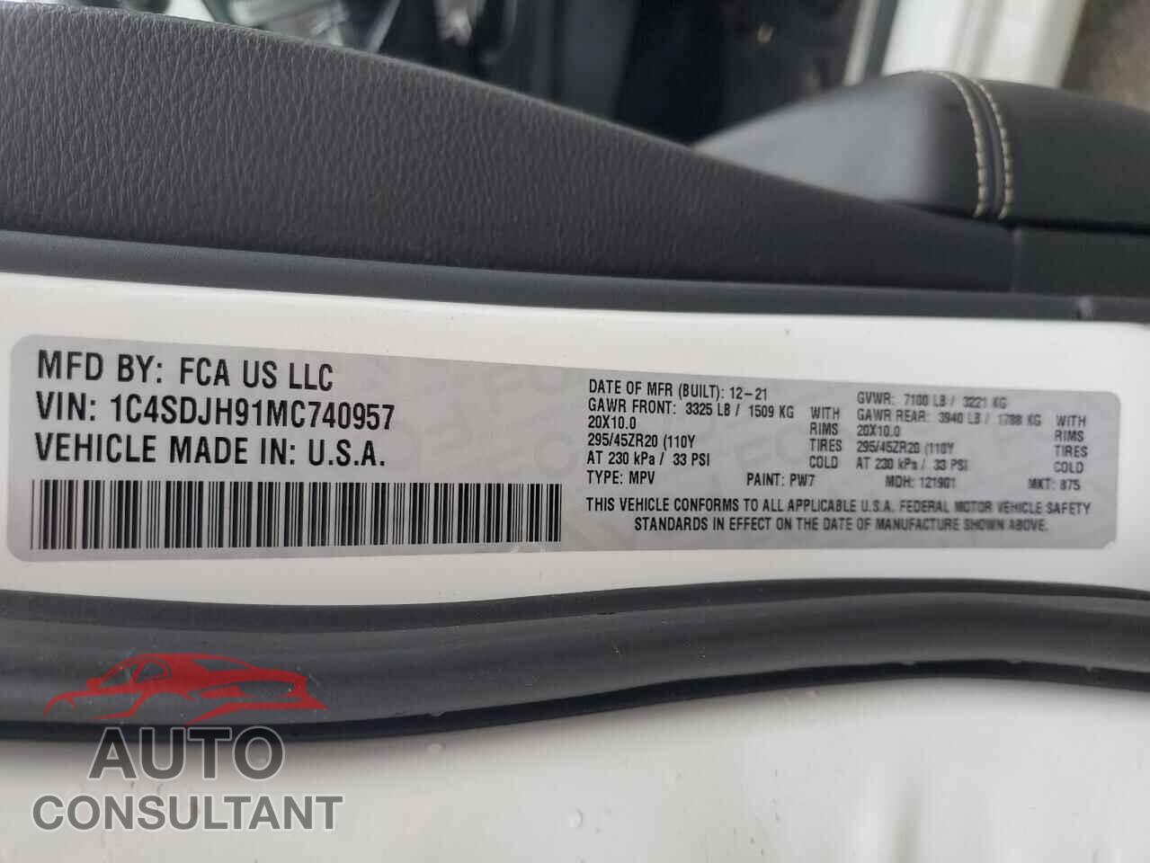DODGE DURANGO 2021 - 1C4SDJH91MC740957