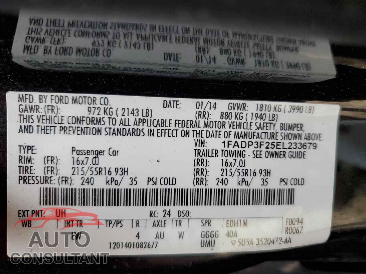FORD FOCUS 2014 - 1FADP3F25EL233679