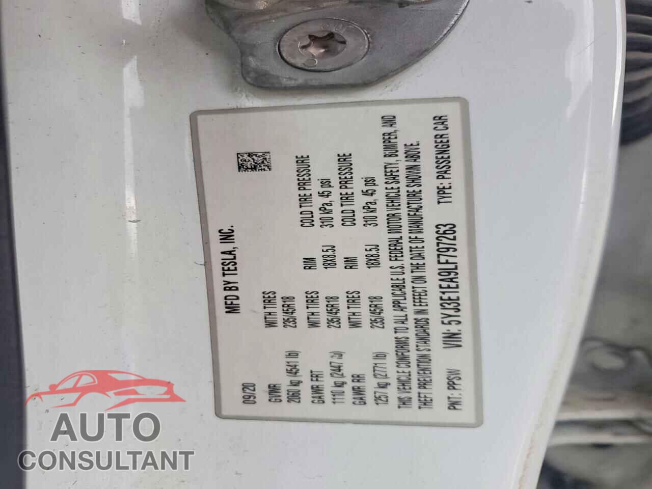 TESLA MODEL 3 2020 - 5YJ3E1EA9LF797263