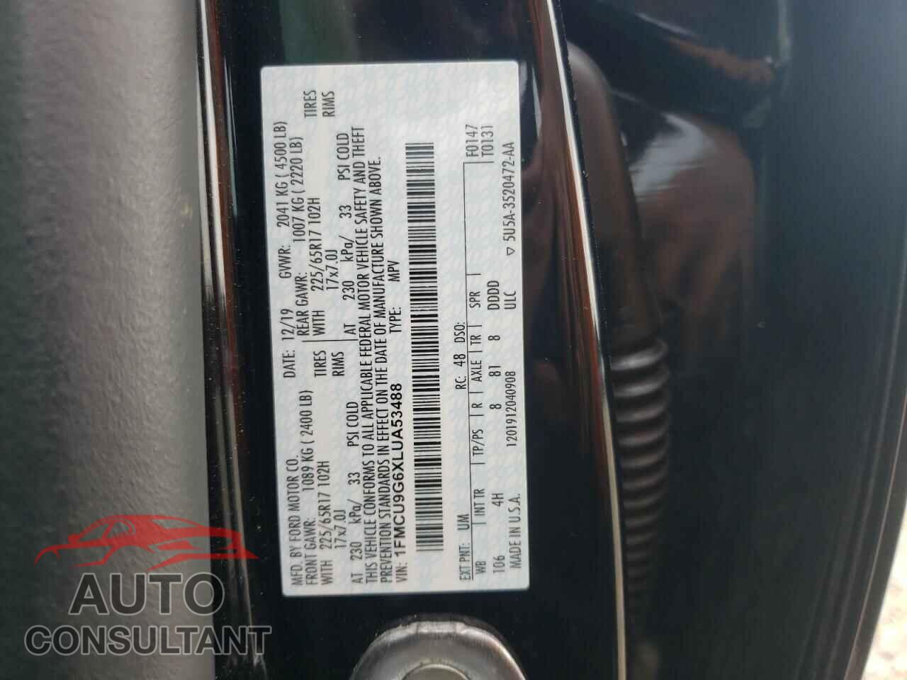 FORD ESCAPE 2020 - 1FMCU9G6XLUA53488