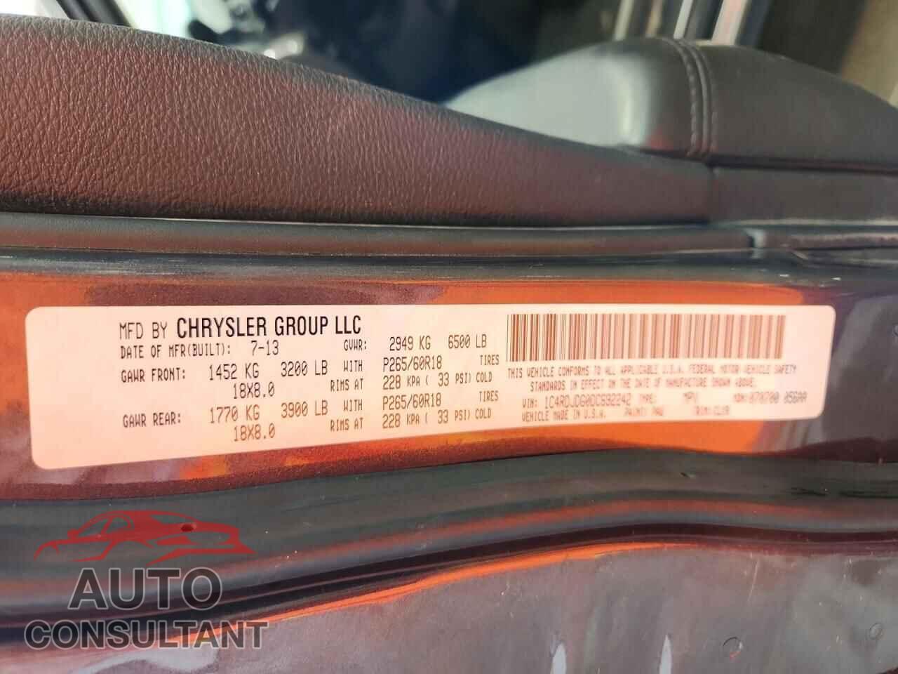 DODGE DURANGO 2013 - 1C4RDJDG0DC692242
