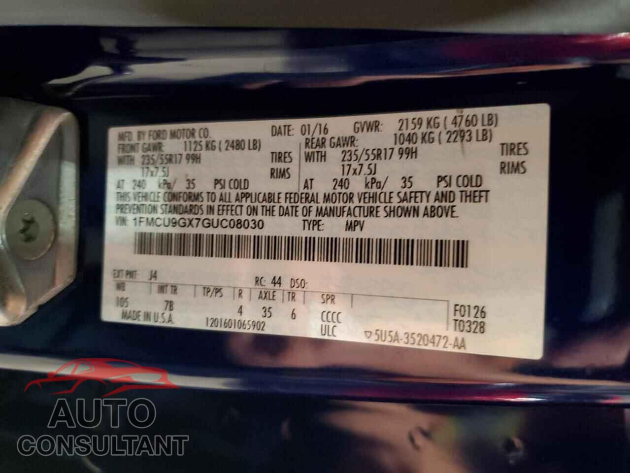 FORD ESCAPE 2016 - 1FMCU9GX7GUC08030