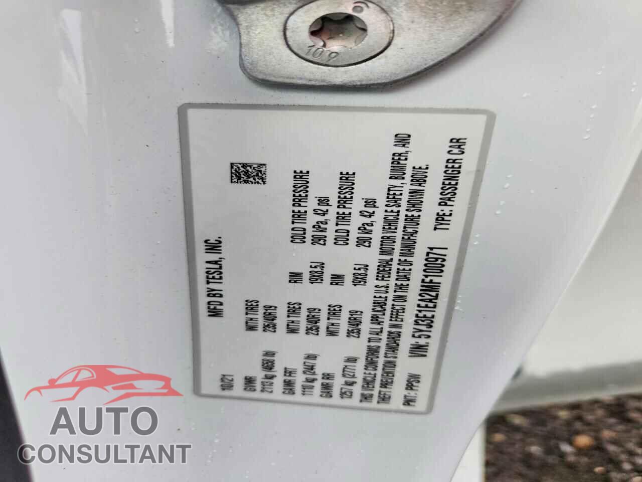 TESLA MODEL 3 2021 - 5YJ3E1EA2MF100971