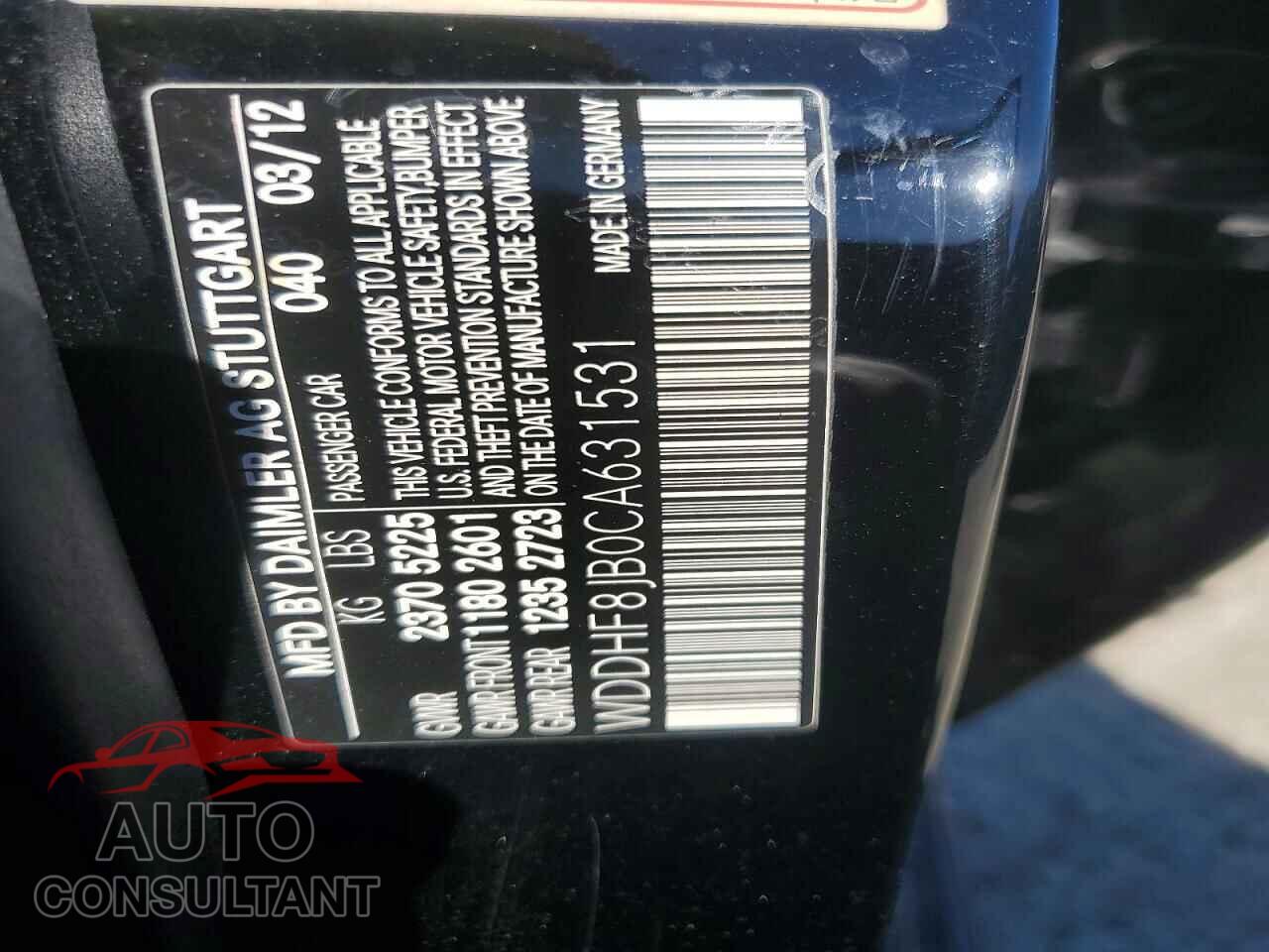 MERCEDES-BENZ E-CLASS 2012 - WDDHF8JB0CA631531