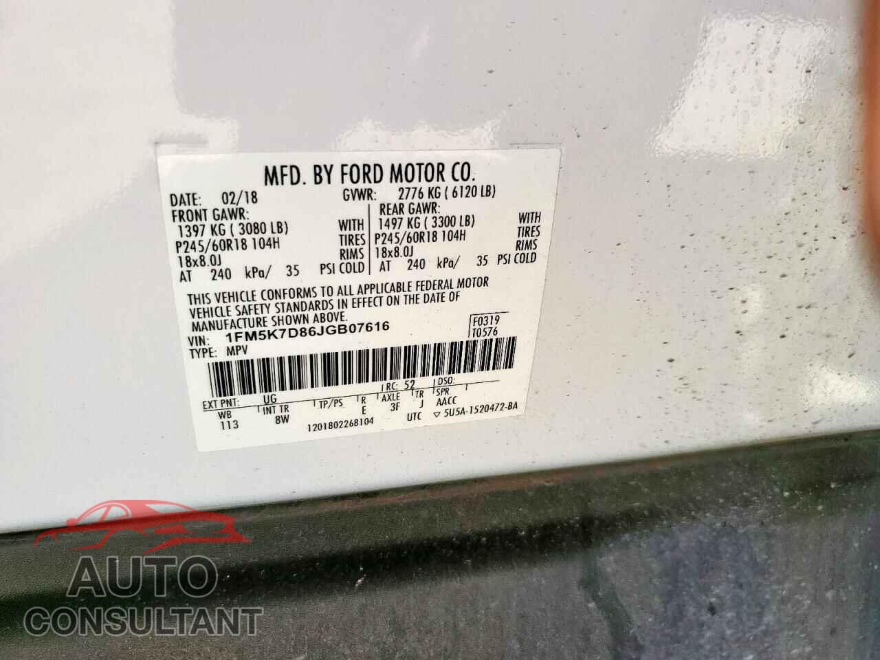 FORD EXPLORER 2018 - 1FM5K7D86JGB07616