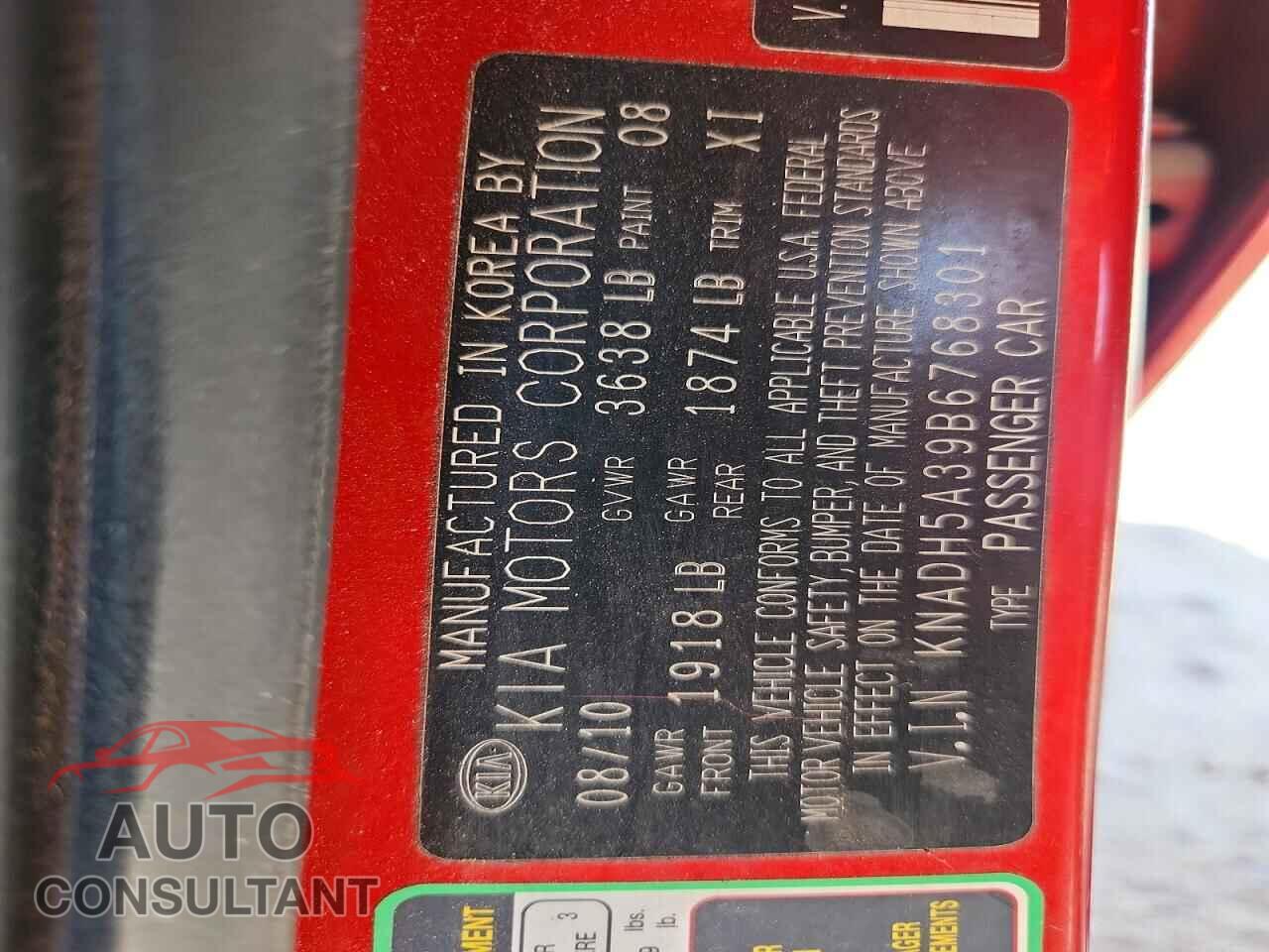 KIA RIO 2011 - KNADH5A39B6768301