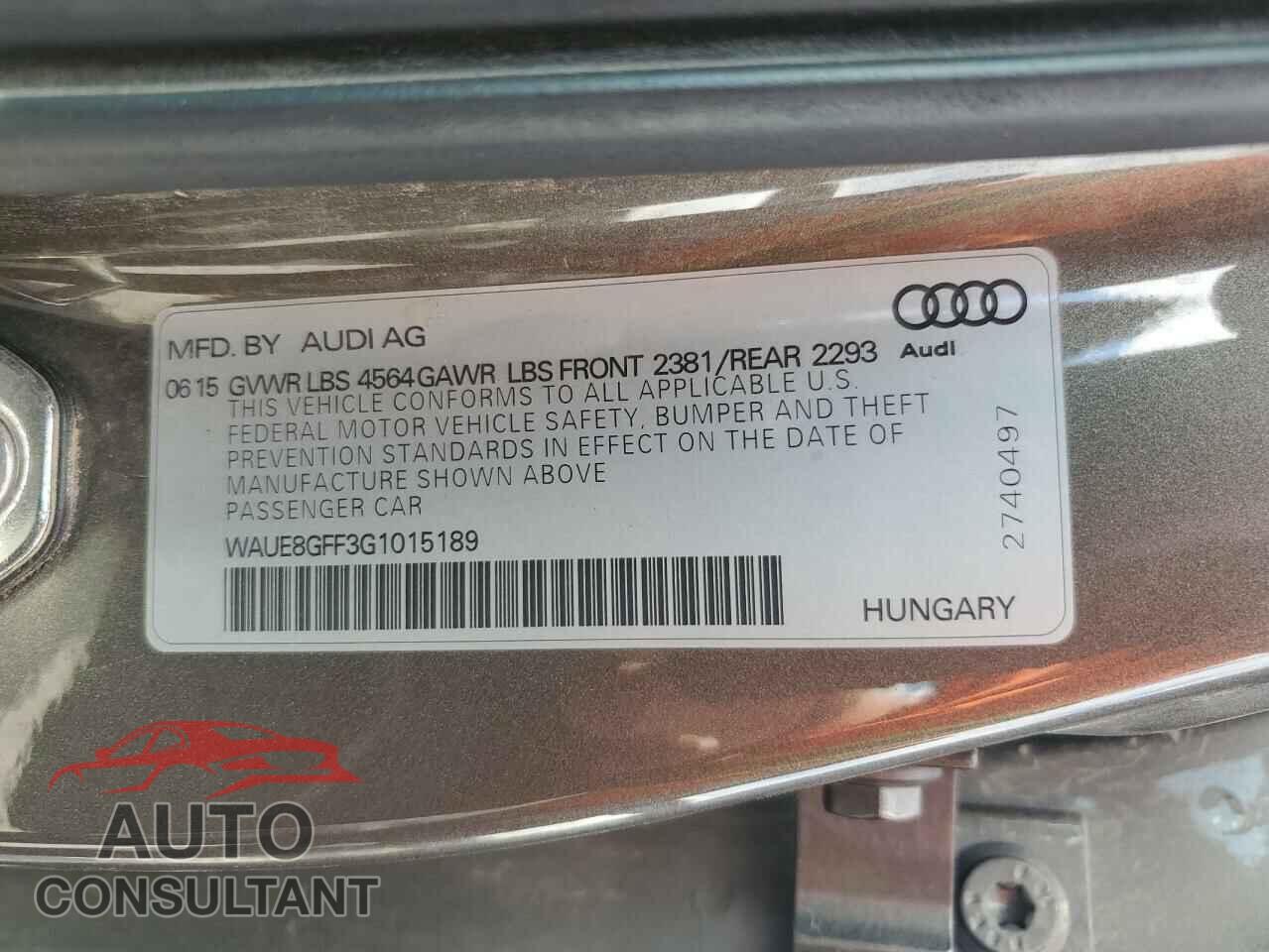 AUDI A3 2016 - WAUE8GFF3G1015189