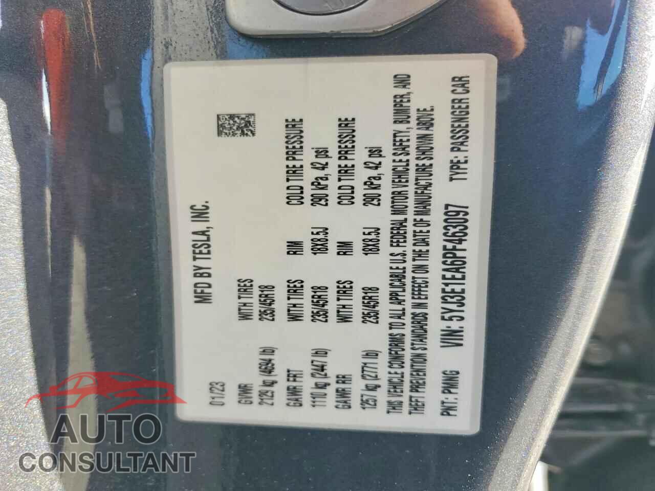 TESLA MODEL 3 2023 - 5YJ3E1EA6PF463097