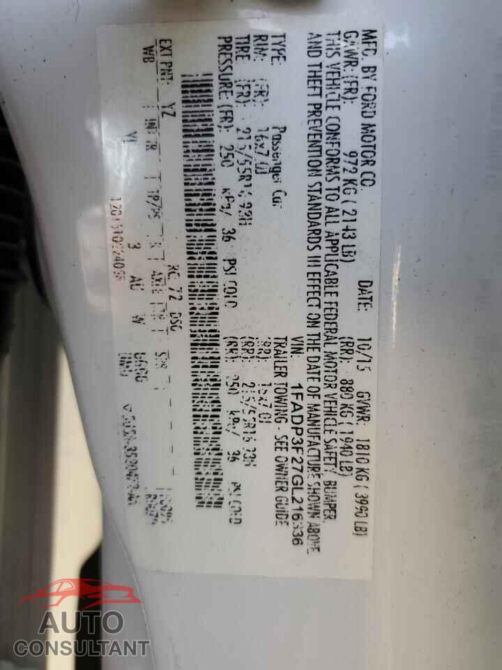 FORD FOCUS 2016 - 1FADP3F27GL216336