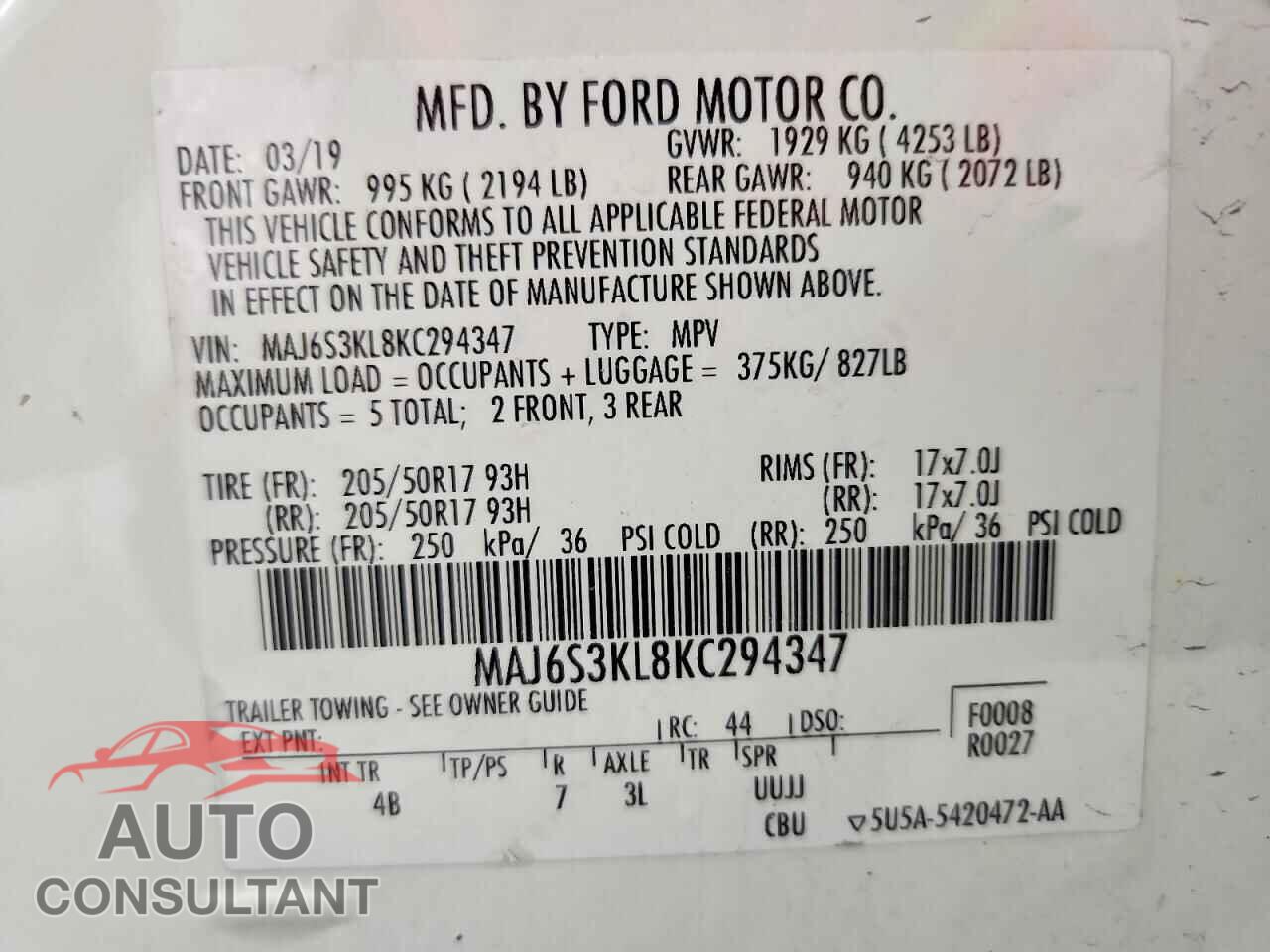 FORD ECOSPORT 2019 - MAJ6S3KL8KC294347