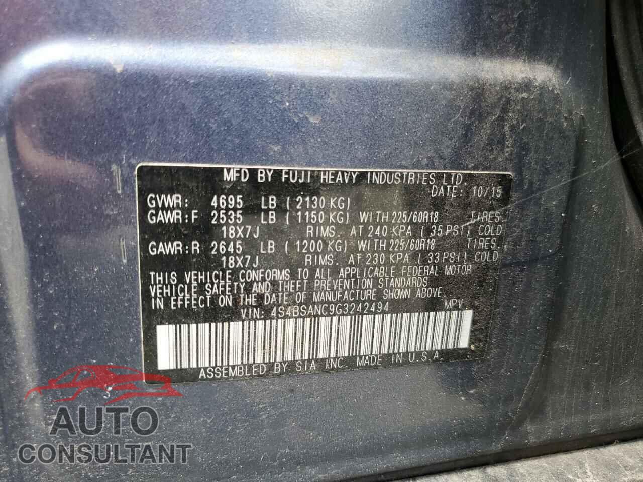 SUBARU OUTBACK 2016 - 4S4BSANC9G3242494