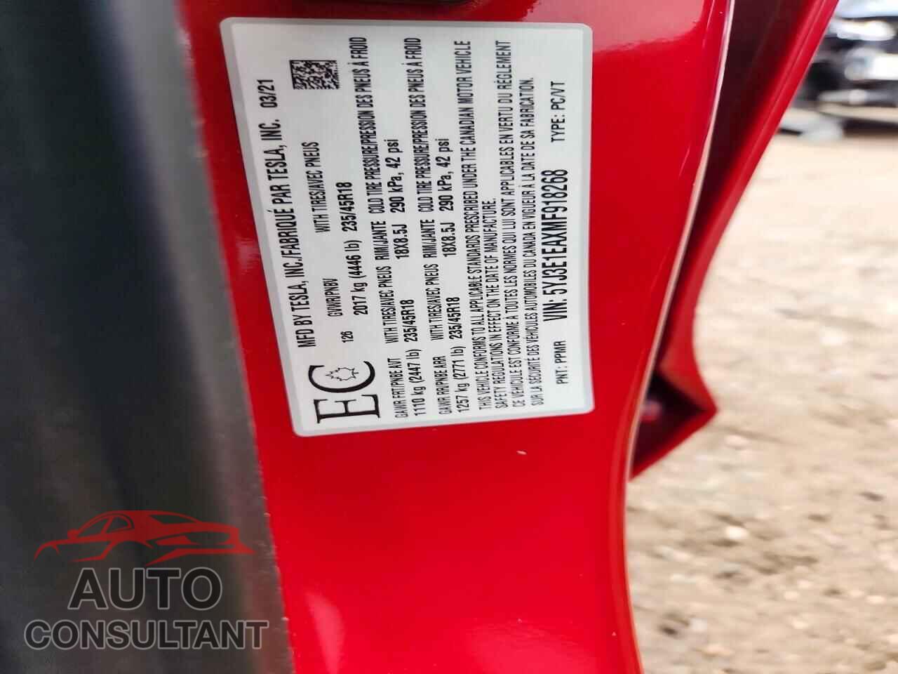 TESLA MODEL 3 2021 - 5YJ3E1EAXMF918268