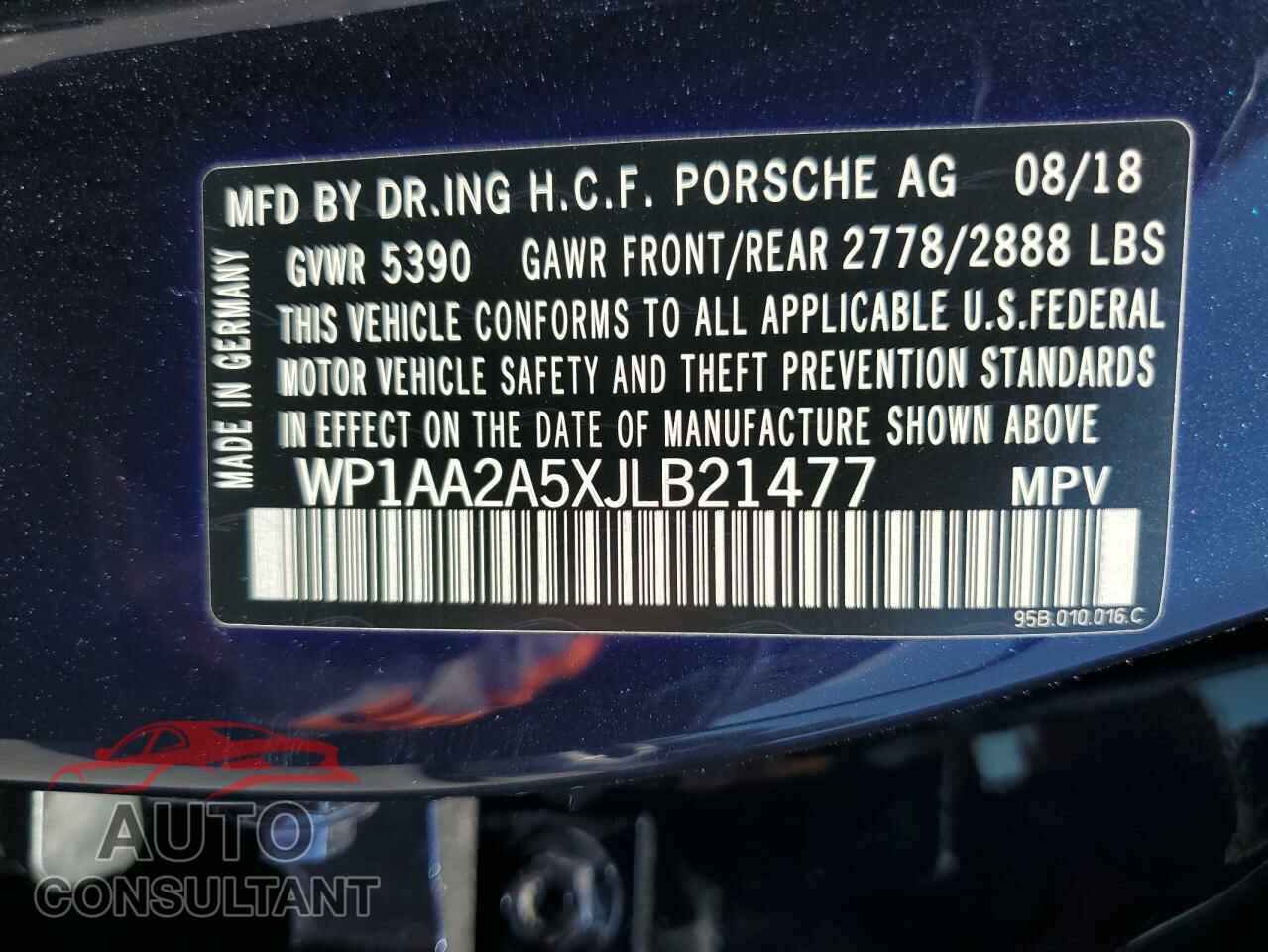 PORSCHE MACAN 2018 - WP1AA2A5XJLB21477