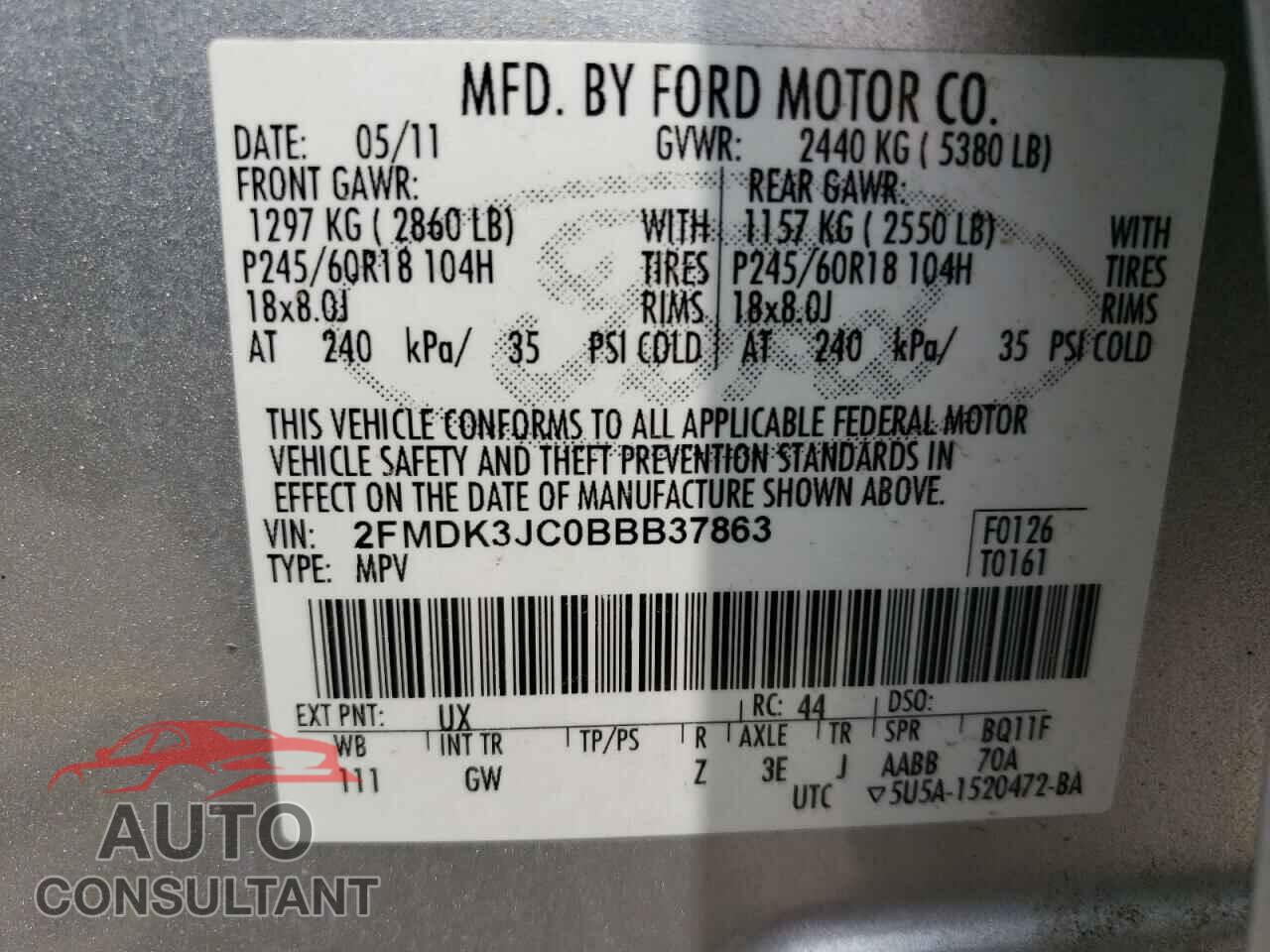FORD EDGE 2011 - 2FMDK3JC0BBB37863