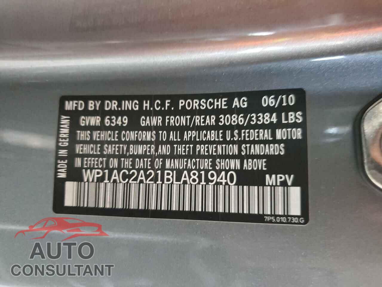 PORSCHE CAYENNE 2011 - WP1AC2A21BLA81940