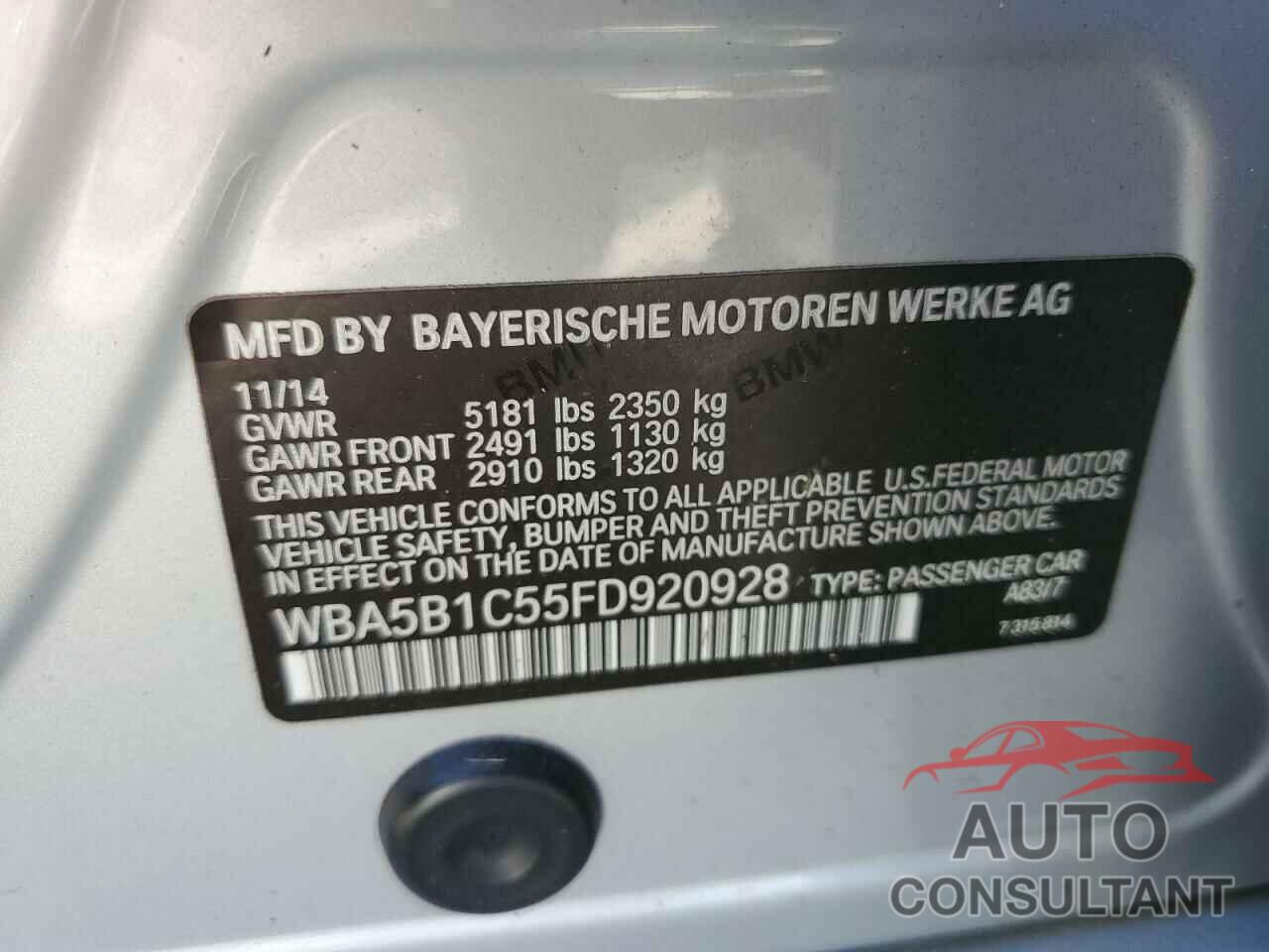 BMW 5 SERIES 2015 - WBA5B1C55FD920928