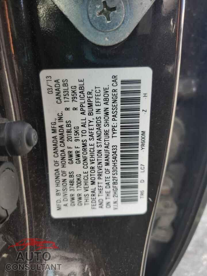 HONDA CIVIC 2013 - 2HGFB2F53DH540433