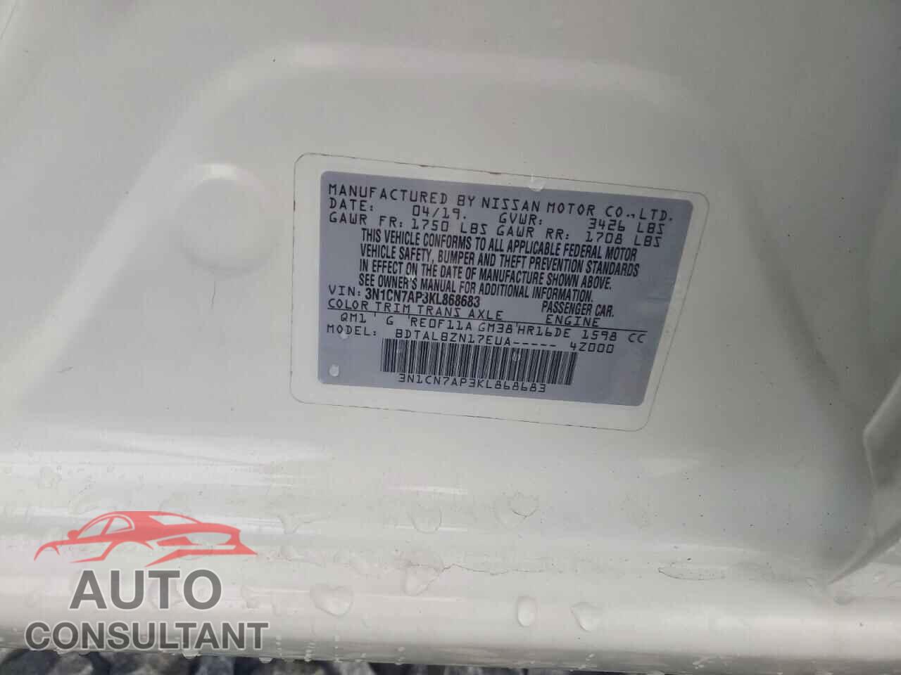 NISSAN VERSA 2019 - 3N1CN7AP3KL868683