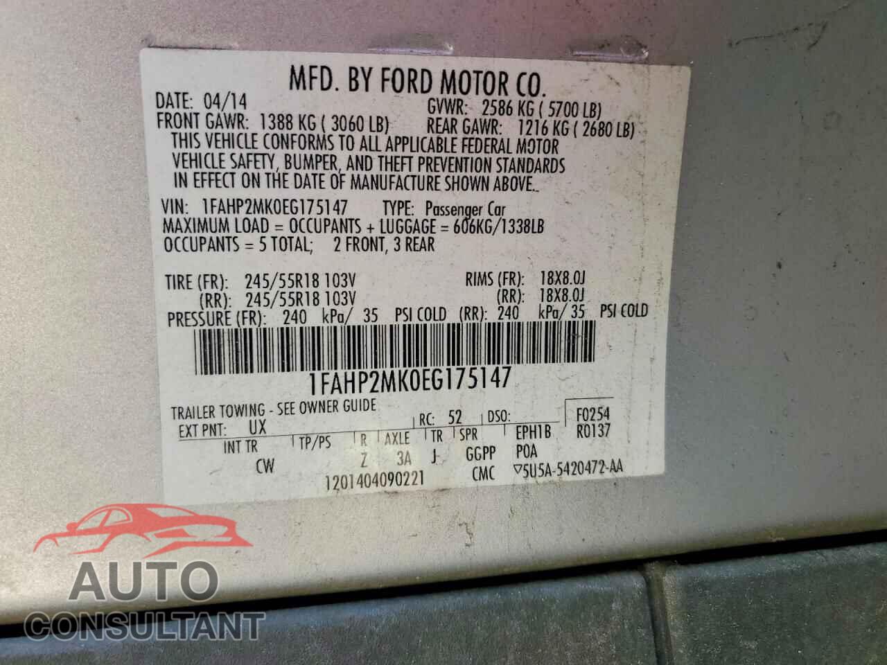 FORD TAURUS 2014 - 1FAHP2MK0EG175147
