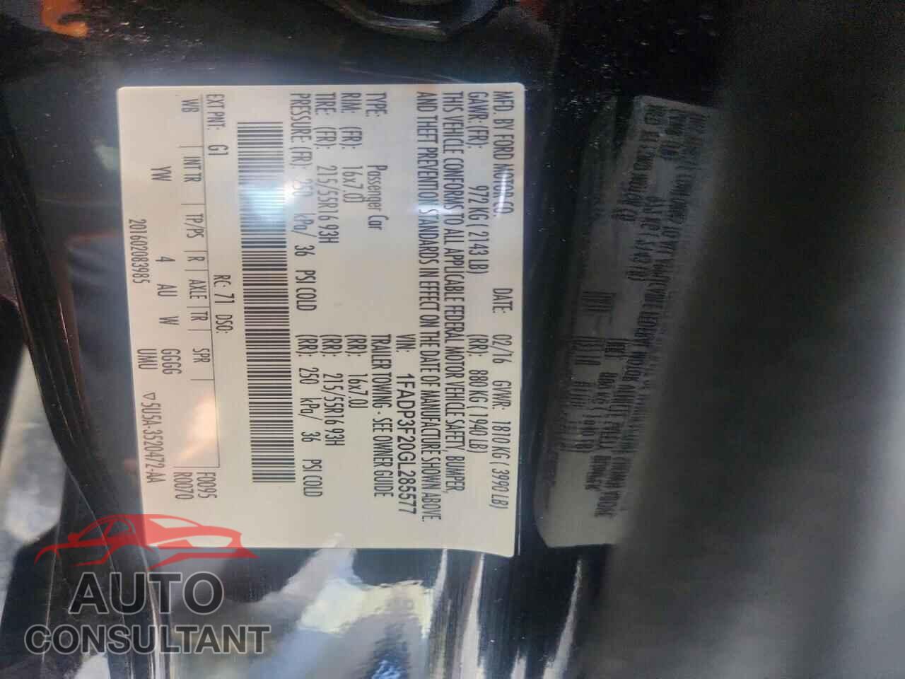 FORD FOCUS 2016 - 1FADP3F20GL285577