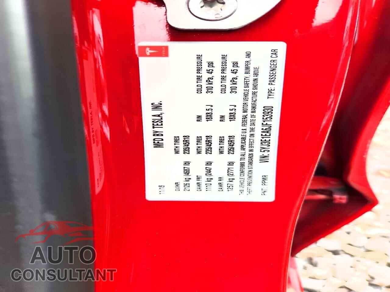 TESLA MODEL 3 2018 - 5YJ3E1EA6JF153930