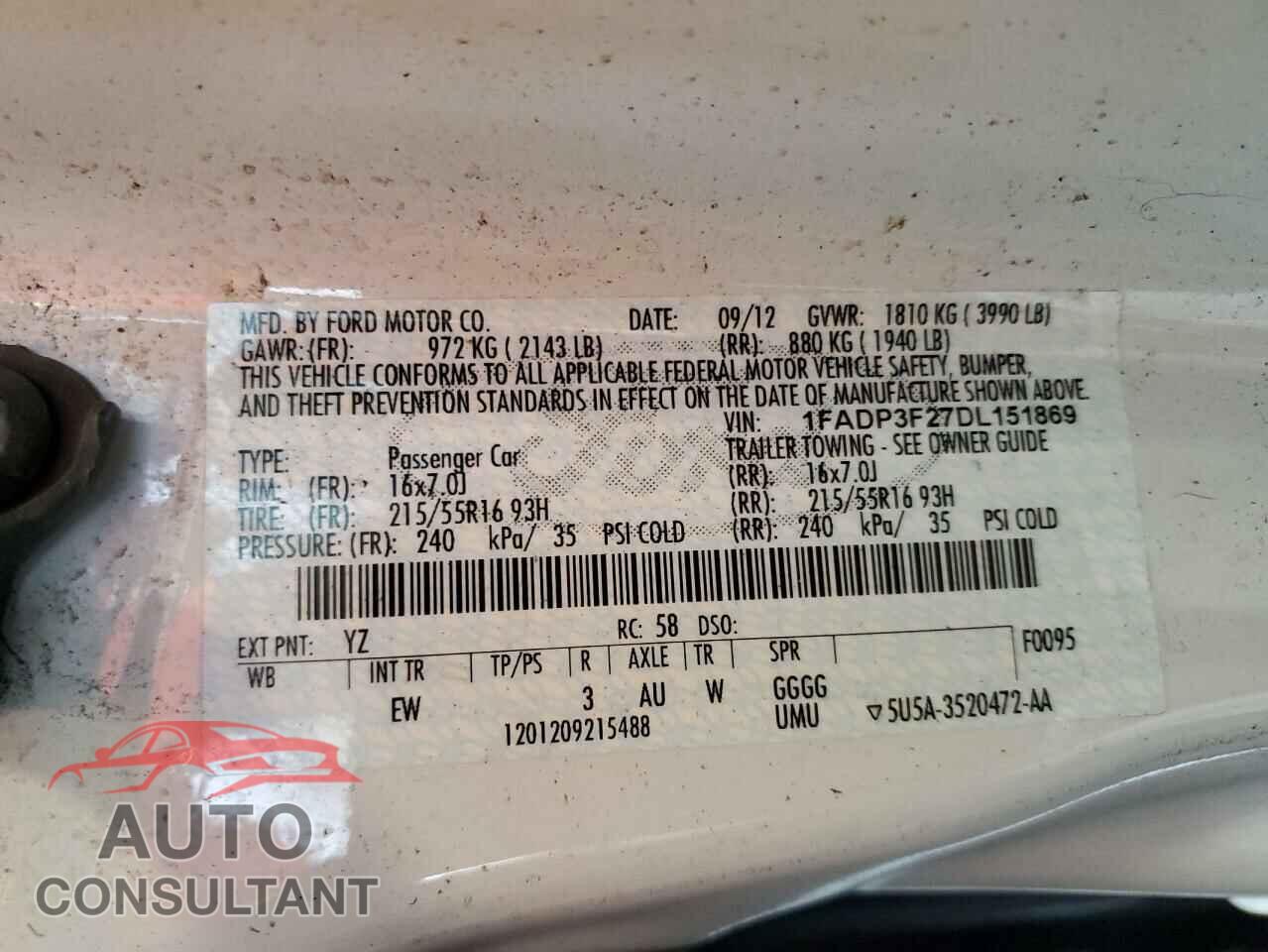FORD FOCUS 2013 - 1FADP3F27DL151869