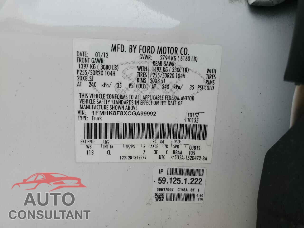 FORD EXPLORER 2012 - 1FMHK8F8XCGA99992