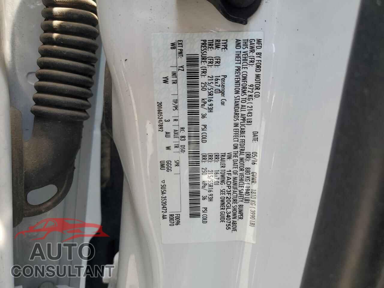 FORD FOCUS 2016 - 1FADP3F20GL340755