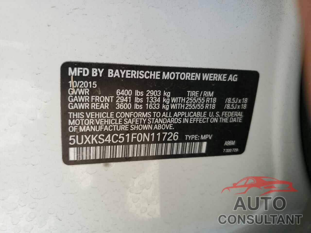 BMW X5 2015 - 5UXKS4C51F0N11726