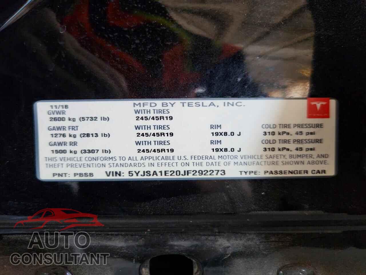 TESLA MODEL S 2018 - 5YJSA1E20JF292273