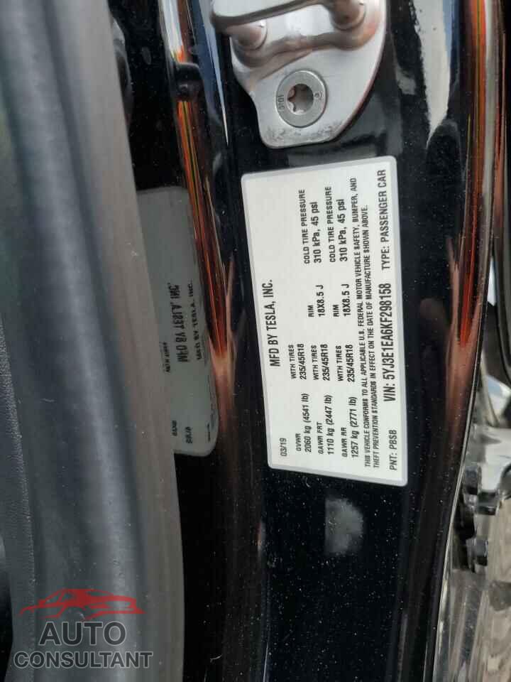 TESLA MODEL 3 2019 - 5YJ3E1EA6KF298158