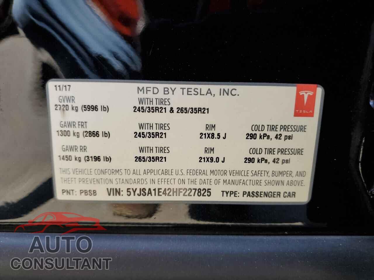 TESLA MODEL S 2017 - 5YJSA1E42HF227825