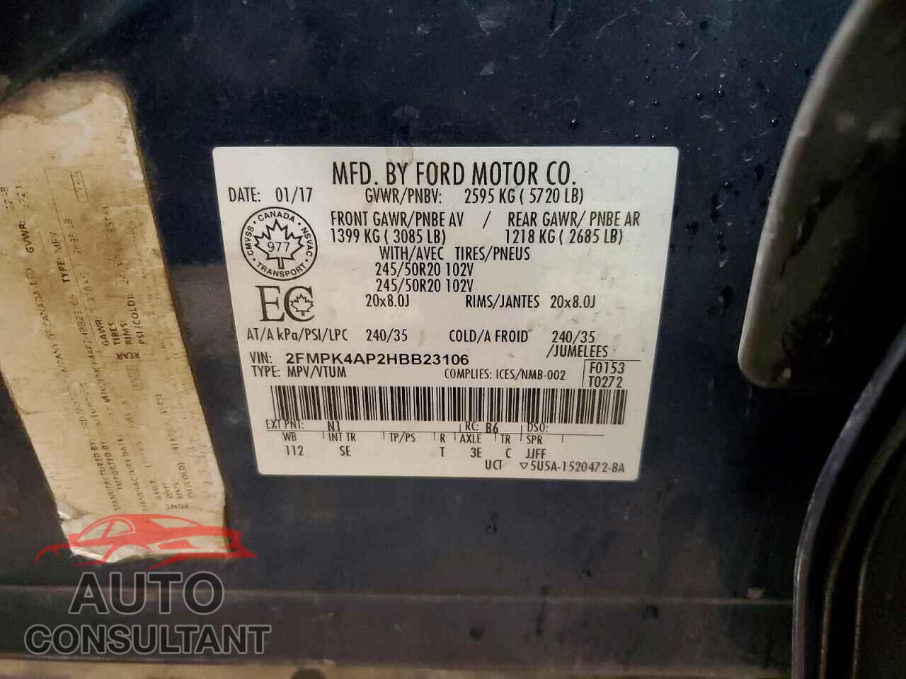 FORD EDGE 2017 - 2FMPK4AP2HBB23106