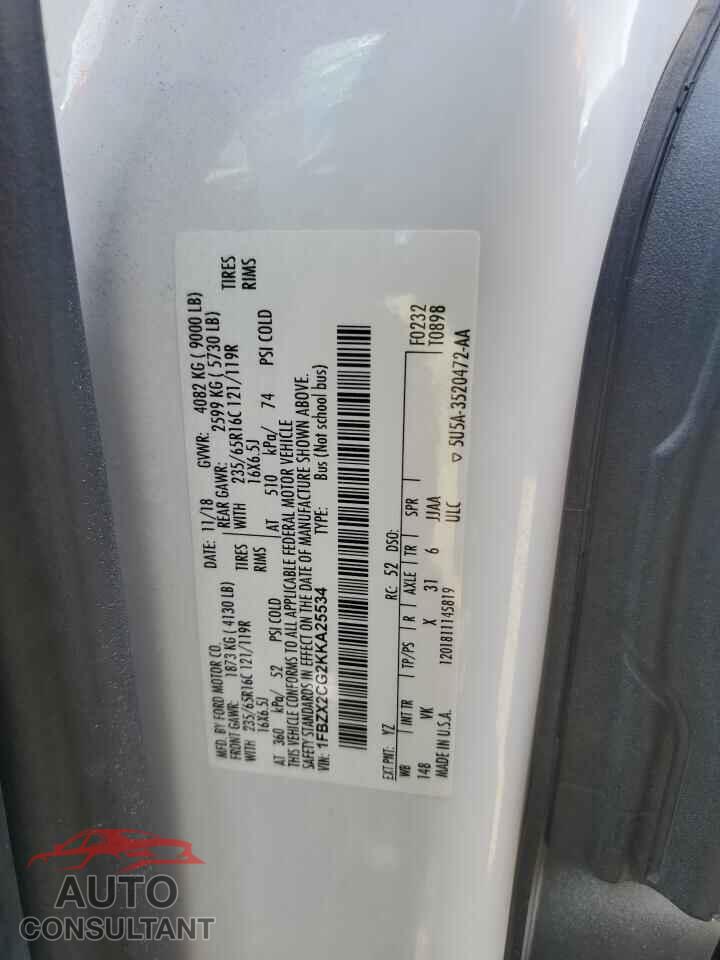 FORD TRANSIT 2019 - 1FBZX2CG2KKA25534