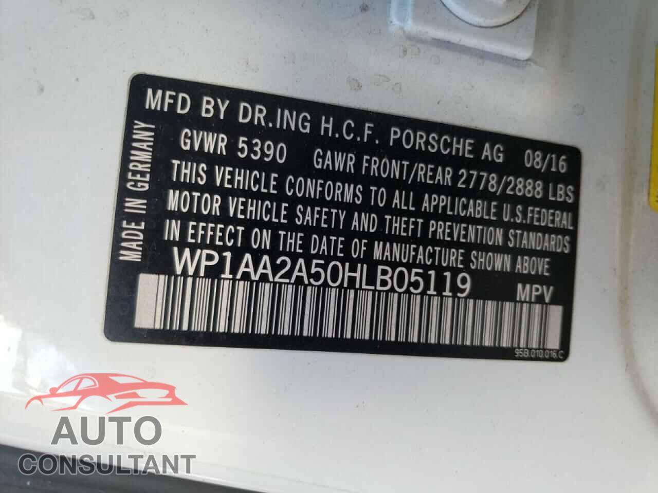 PORSCHE MACAN 2017 - WP1AA2A50HLB05119