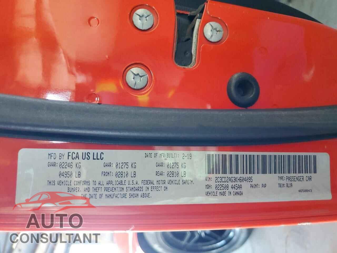 DODGE CHALLENGER 2019 - 2C3CDZAG3KH604095