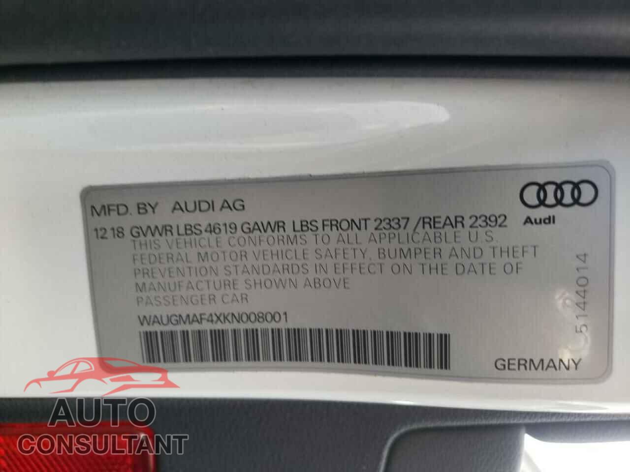 AUDI A4 2019 - WAUGMAF4XKN008001