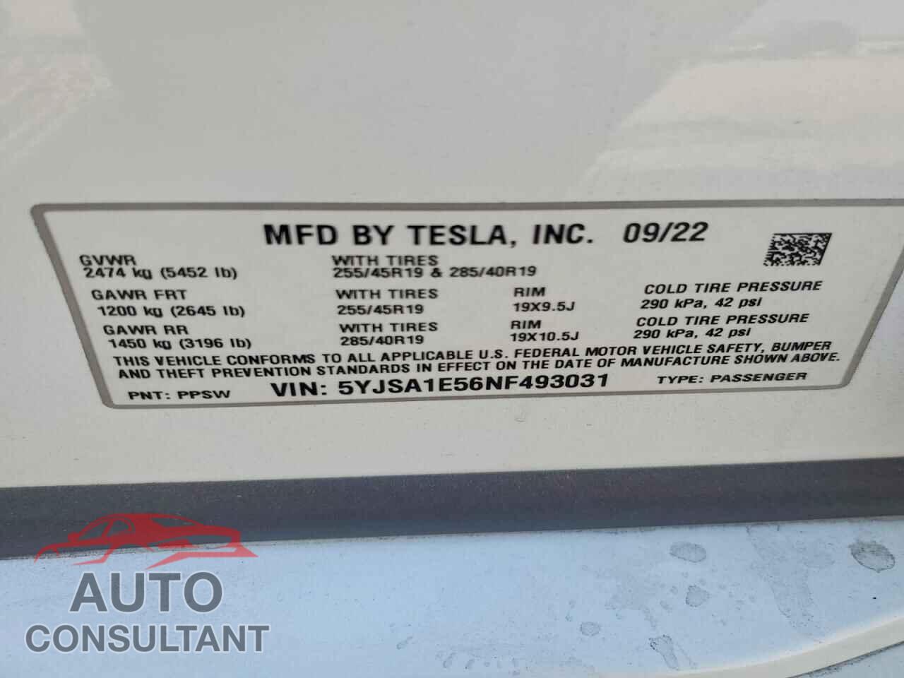 TESLA MODEL S 2022 - 5YJSA1E56NF493031