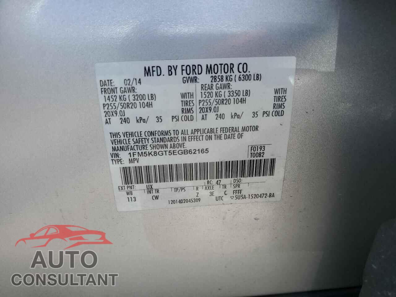 FORD EXPLORER 2014 - 1FM5K8GT5EGB62165