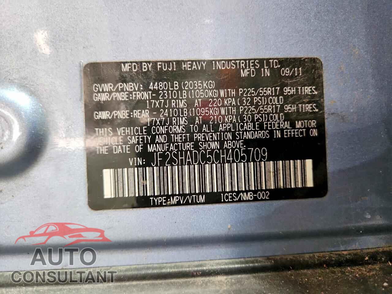 SUBARU FORESTER 2012 - JF2SHADC5CH405709