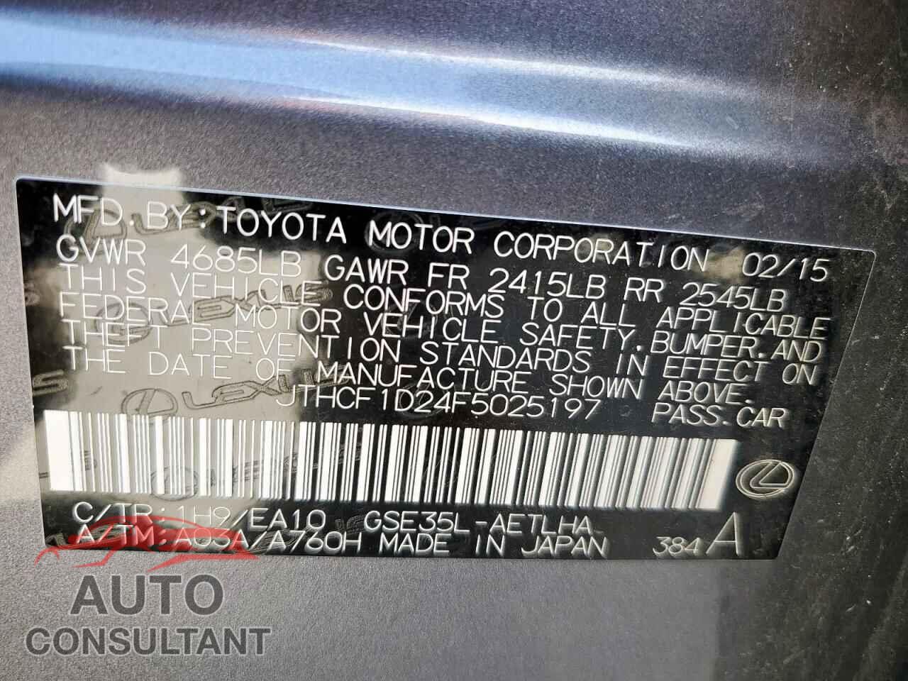 LEXUS IS 2015 - JTHCF1D24F5025197