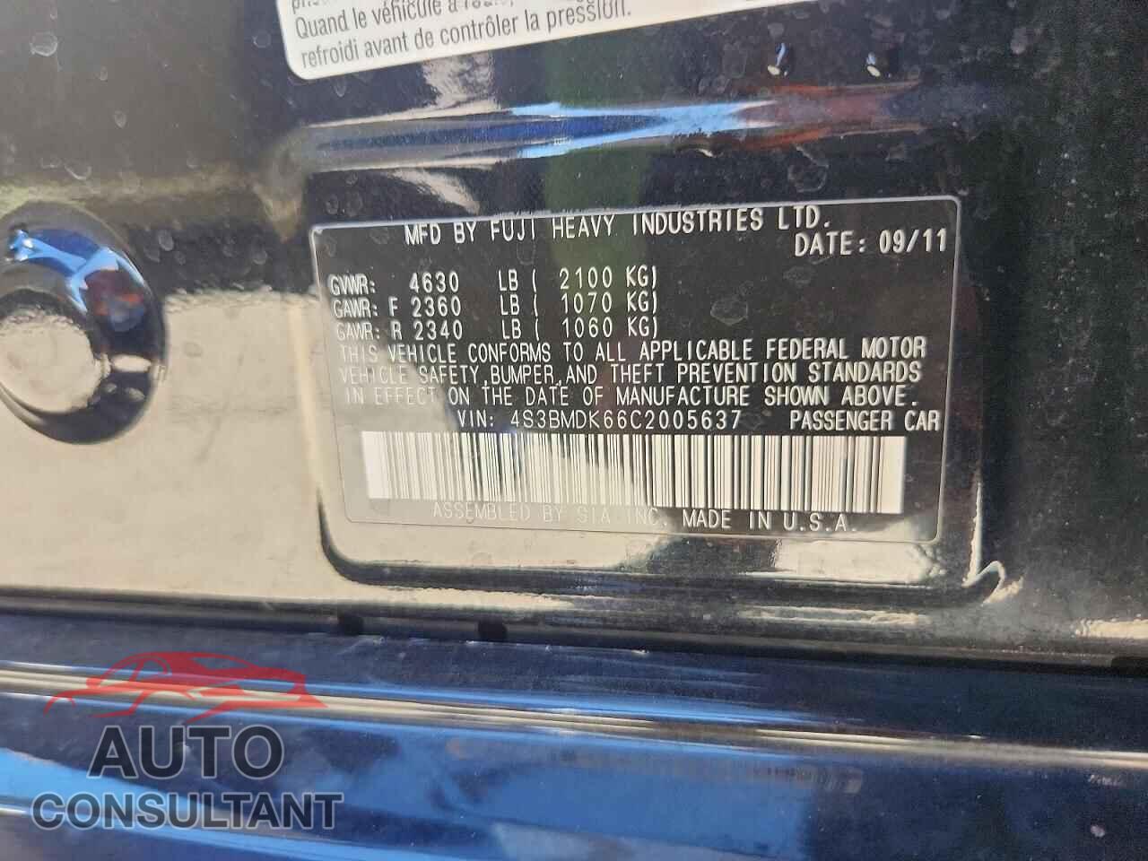 SUBARU LEGACY 2012 - 4S3BMDK66C2005637