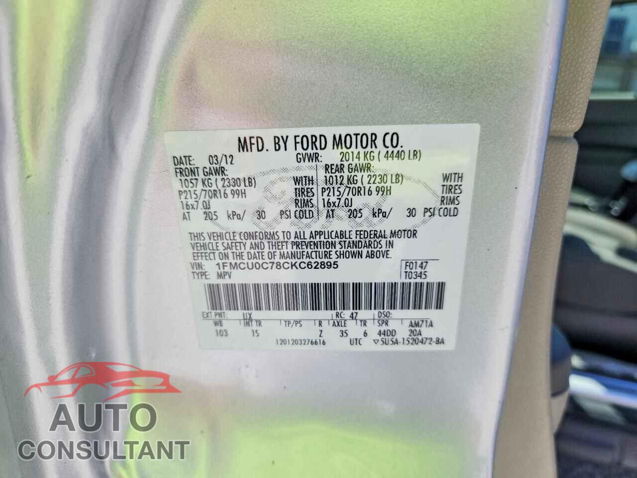 FORD ESCAPE 2012 - 1FMCU0C78CKC62895