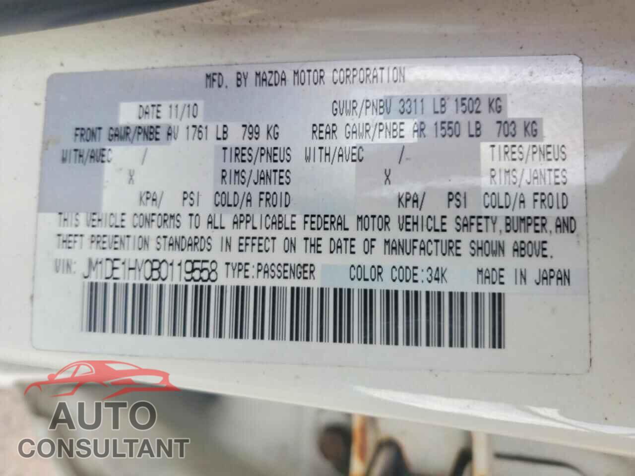 MAZDA 2 2011 - JM1DE1HY0B0119558