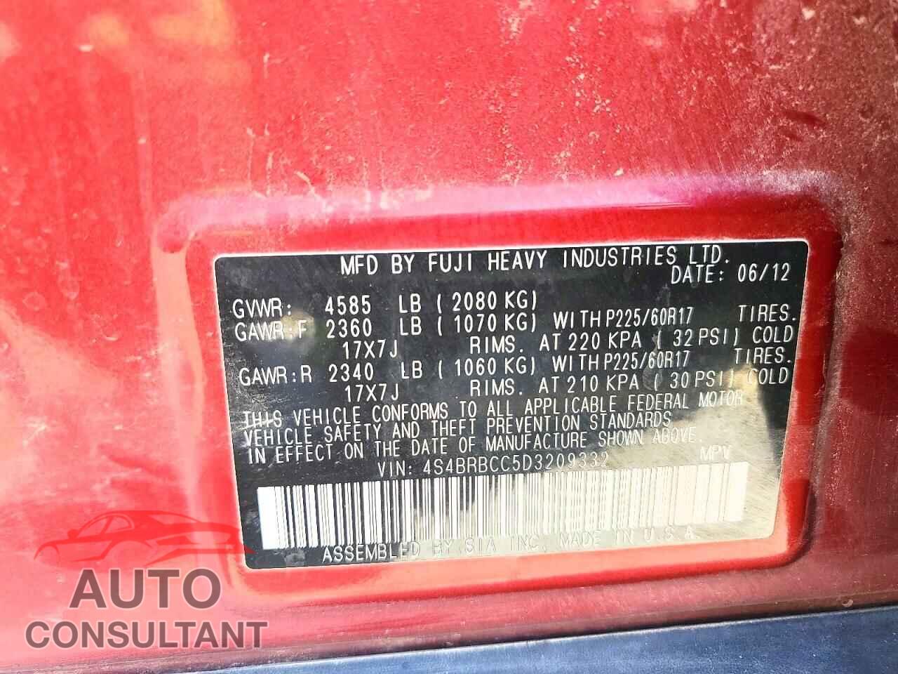 SUBARU OUTBACK 2013 - 4S4BRBCC5D3209332