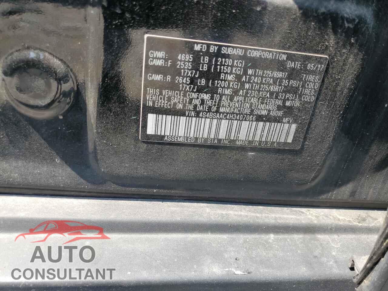 SUBARU OUTBACK 2017 - 4S4BSAAC4H3407066