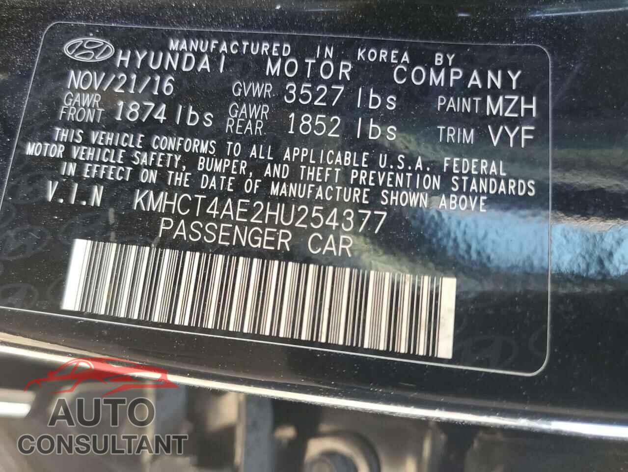 HYUNDAI ACCENT 2017 - KMHCT4AE2HU254377