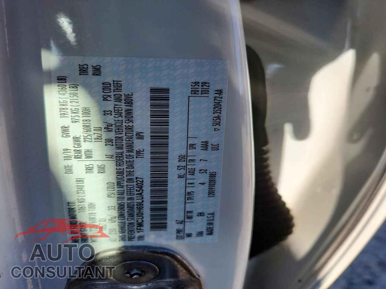 FORD ESCAPE 2020 - 1FMCU0H69LUA54027